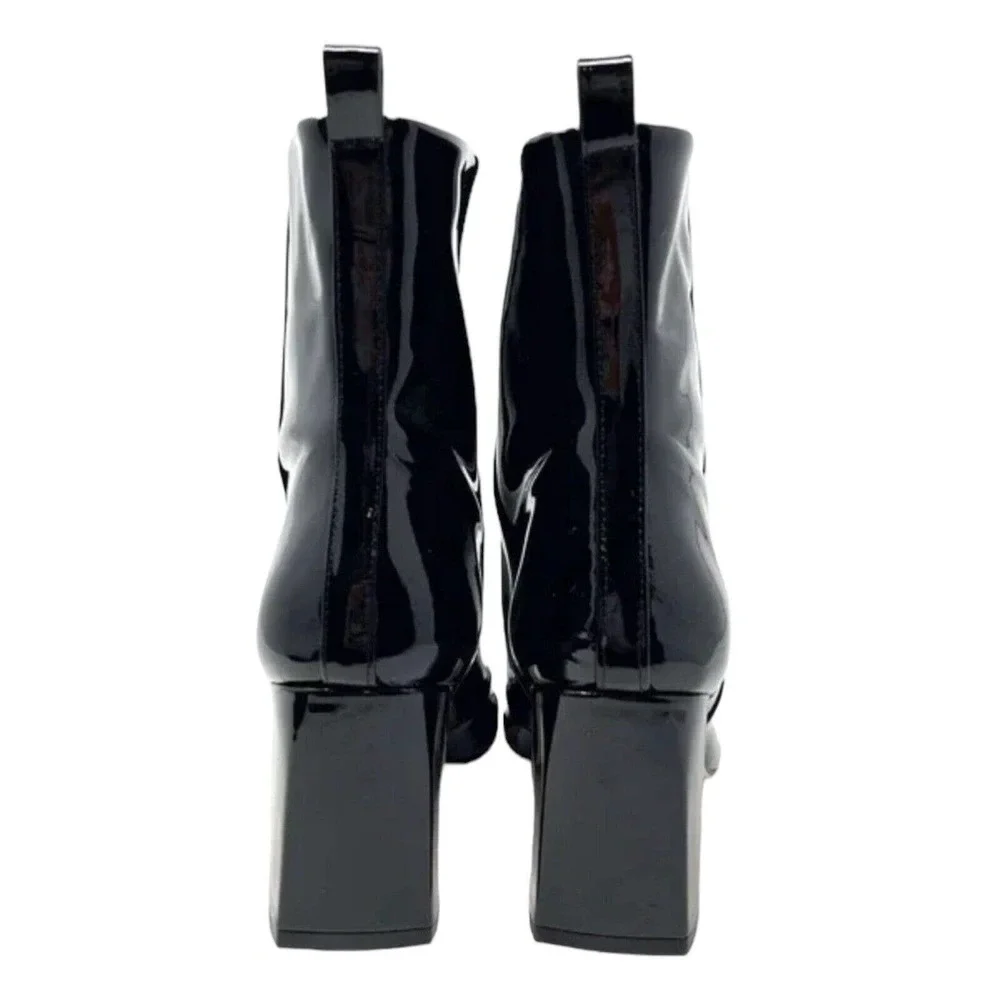 NWT Good American Black Patent Leather Shiny Block Heel Ankle Booties Size 7.5 - Picture 7 of 10